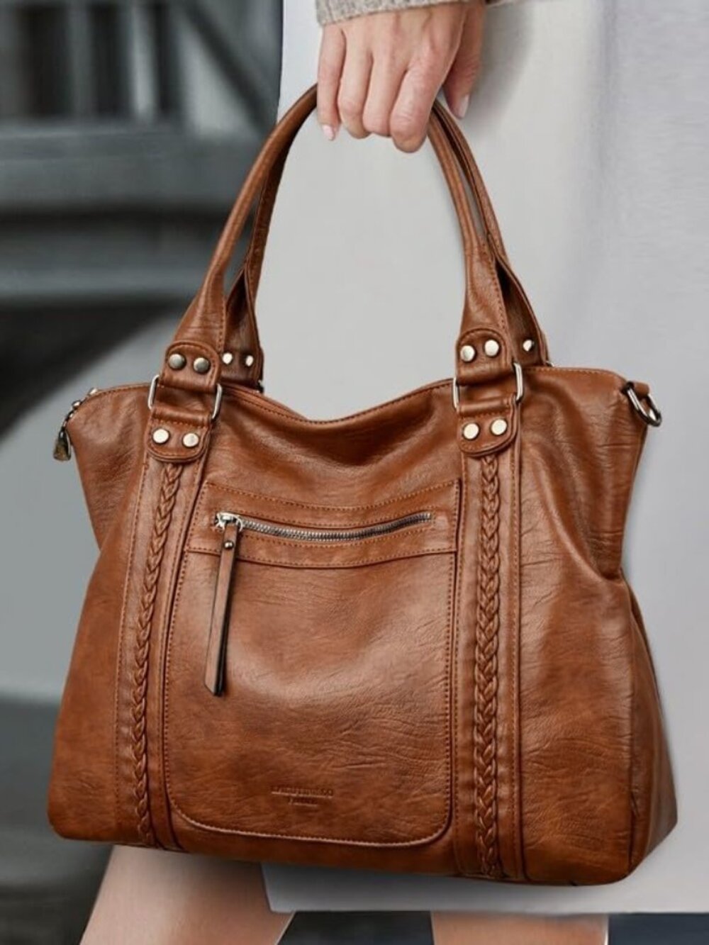 Women's Vintage Tote Bag, Retro Vegan Leather Shouler Bag Large Capacity, Trendy - Picture 2 of 7